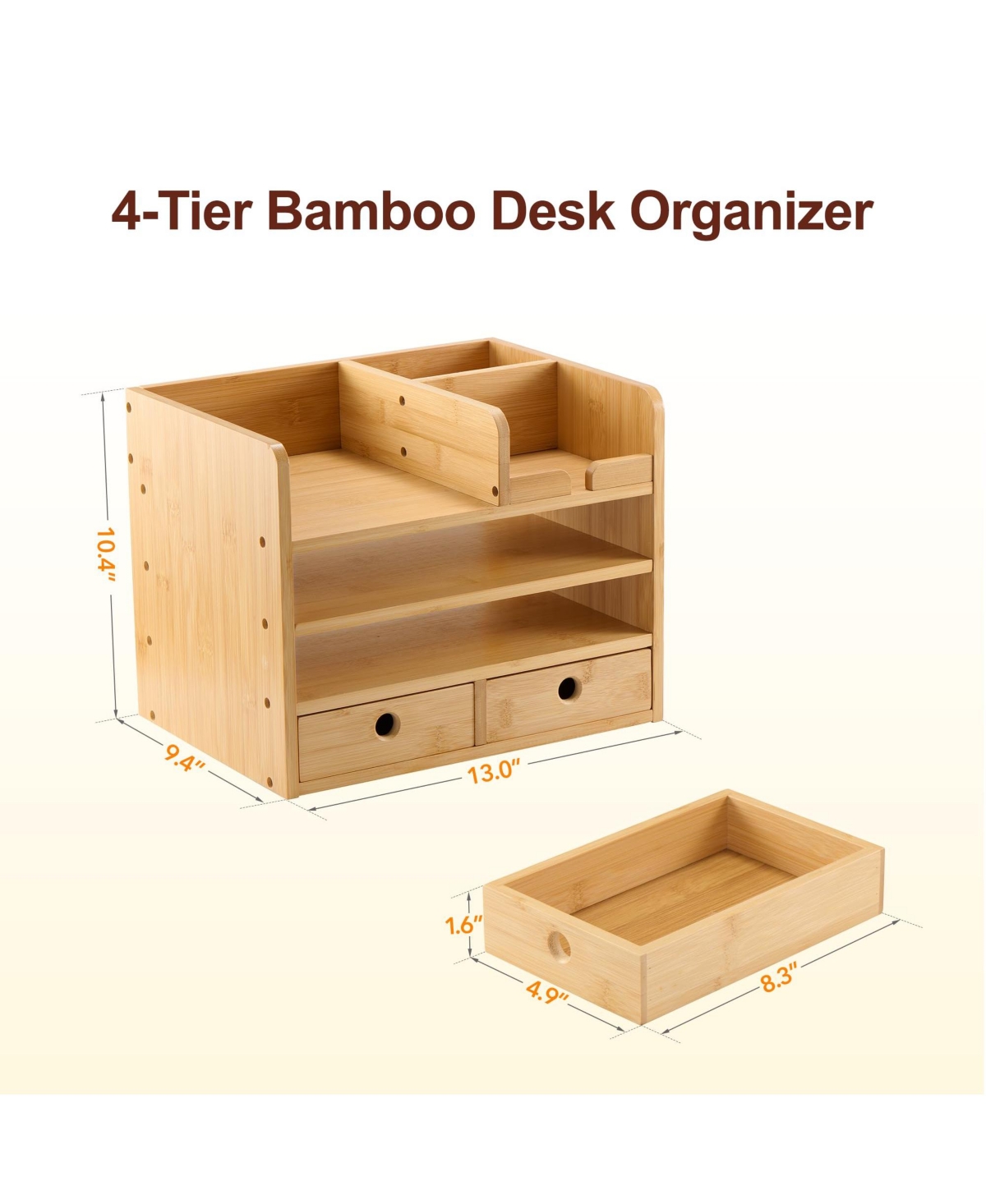 Danrong 4 Tier Desk Organizer With Drawers Open Shelves Multi Compartment Storage For Home Office