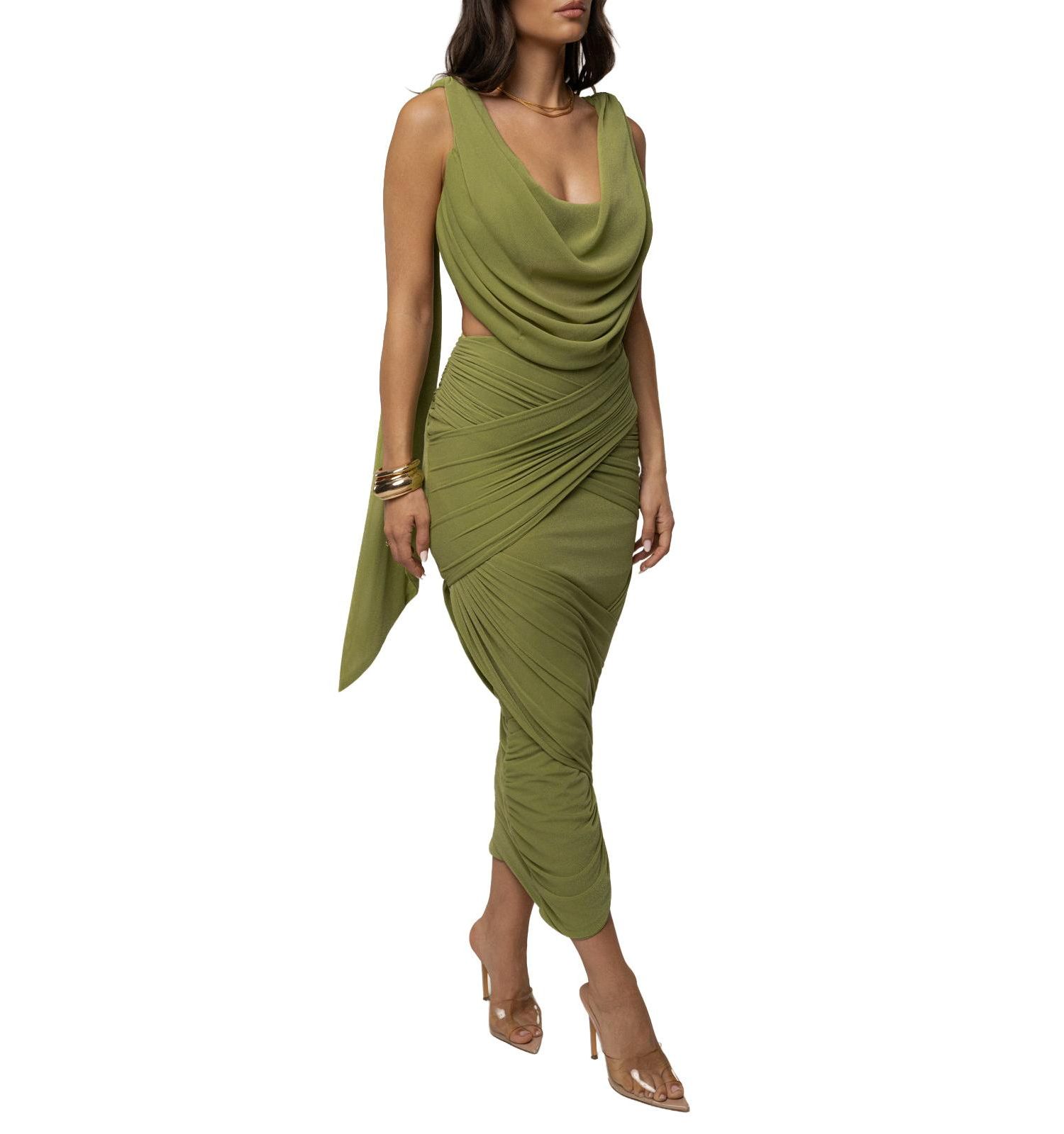 Women's Divine Drape Cowl Neck Draped Top and Skirt Set