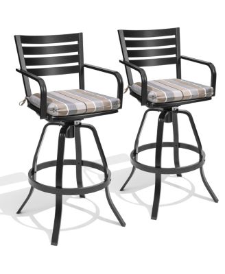 Outdoor Patio Bar Stools with Sunbrella Cushion Aluminum Swivel Bar Height Stool Chairs with Back and Footrest