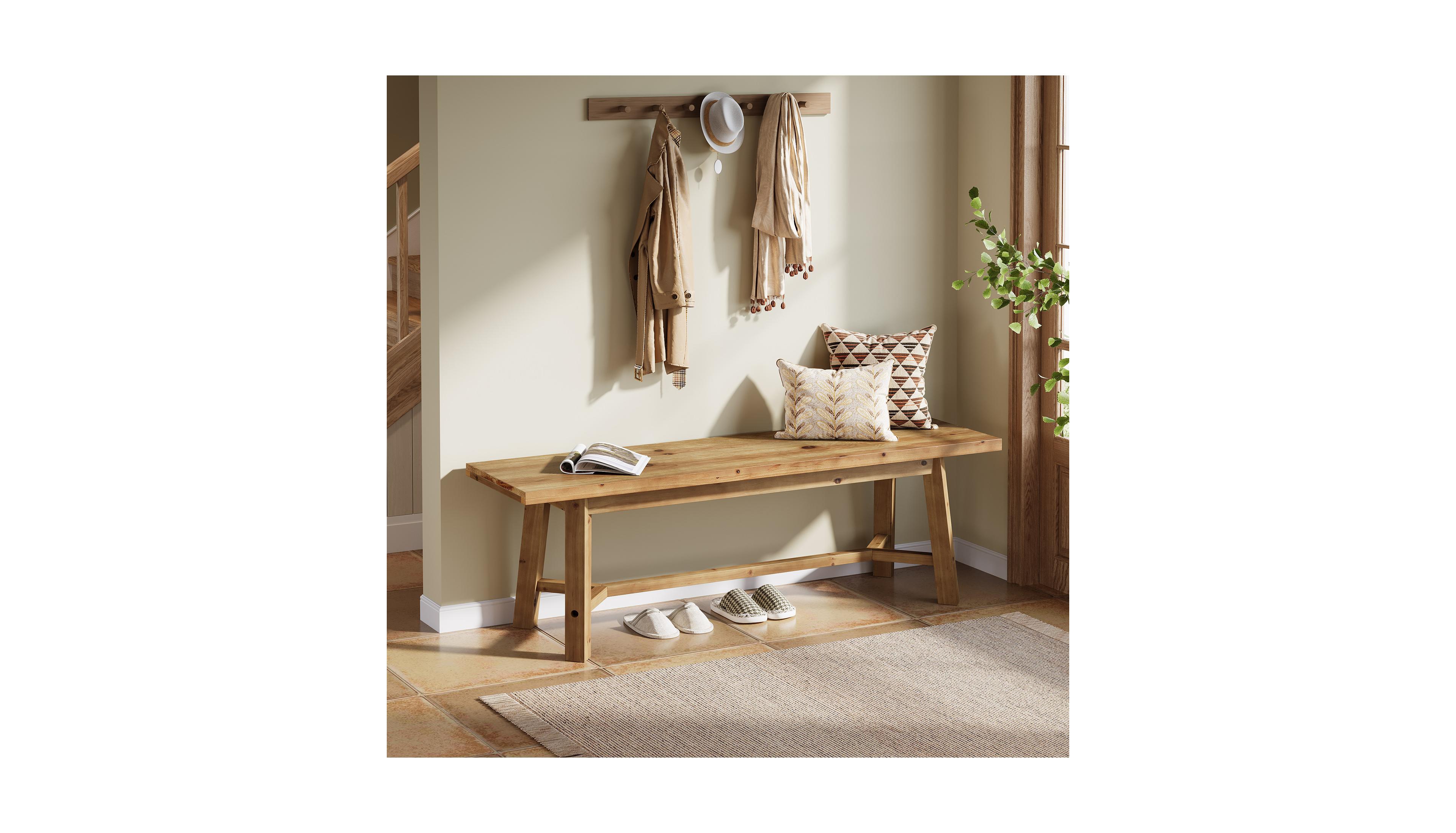 Tribesigns 55" Solid Wood Bench, Farmhouse Bench Seat for Entryway