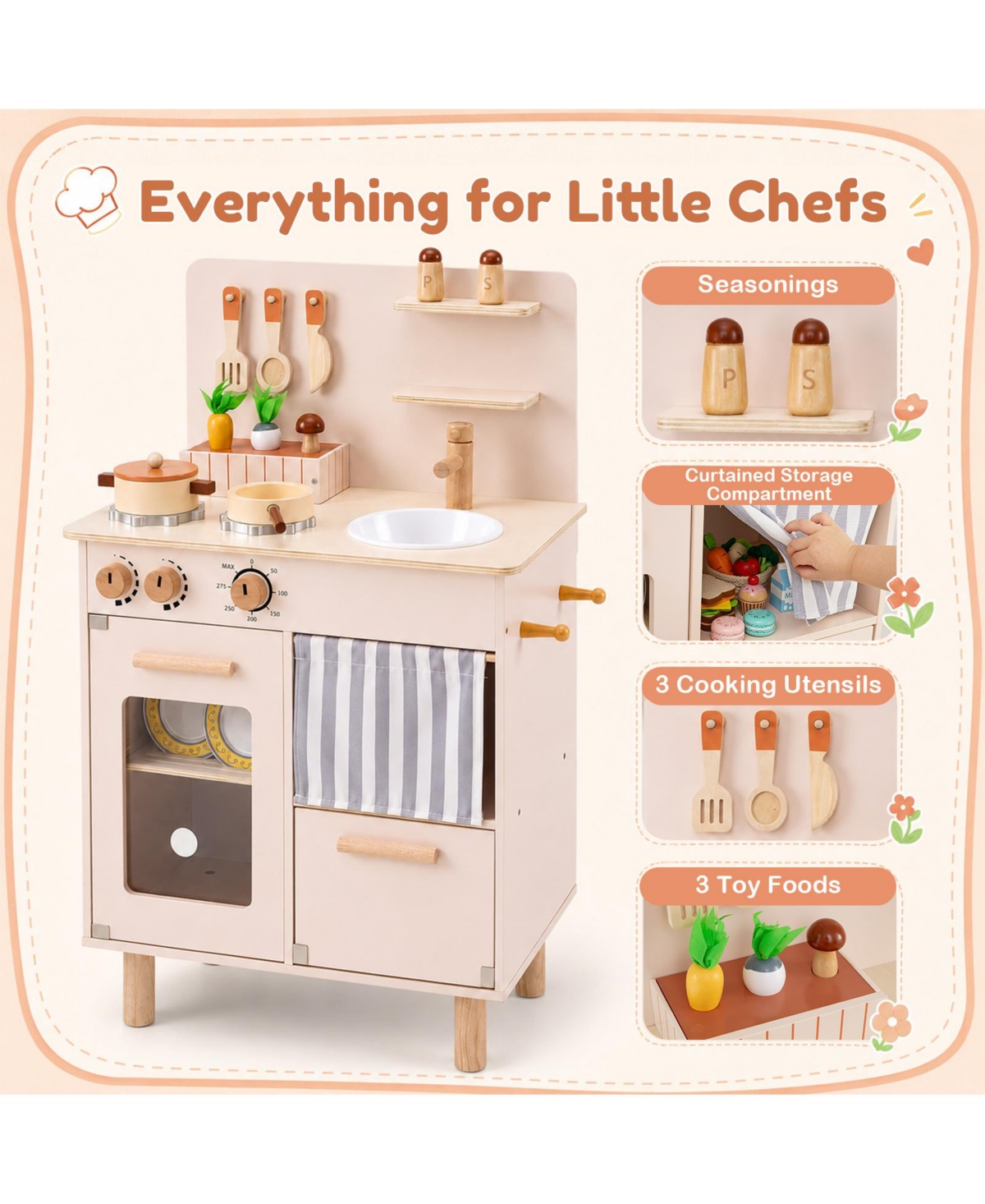 Gymax Toddler Wooden 10-Piece Kitchen Playset, Ages 3+