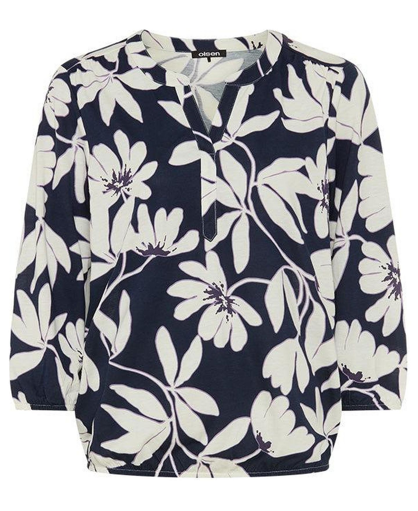 Женский топ Olsen Magnolia Print V-Neck 3/4-Sleeve Tunic, цвет: Тёмный тёмно-синий — фото 3