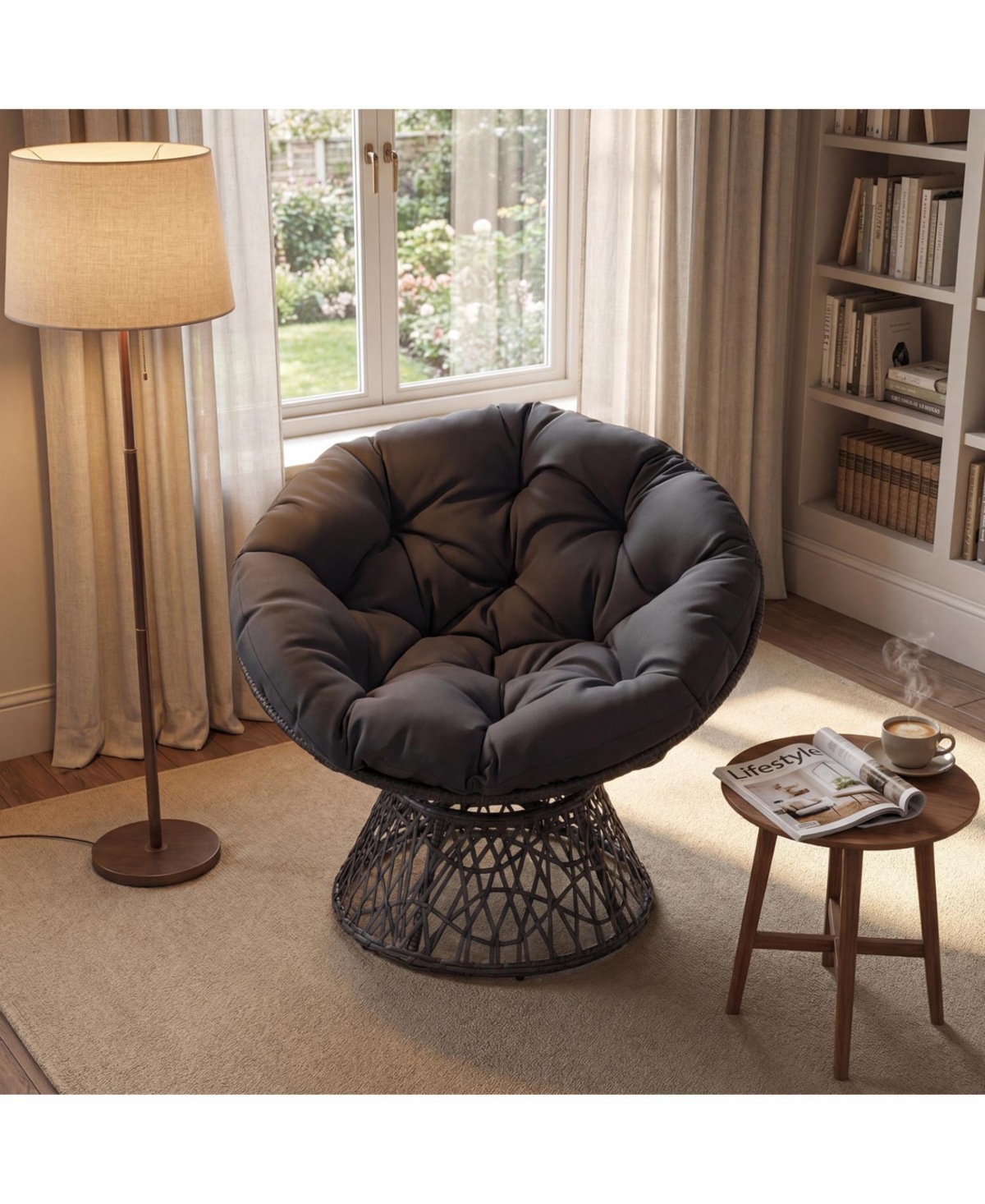 Slickblue Wicker Papasan Lounge Chair with 360degree(s) Swivel Base and Thick Cushion