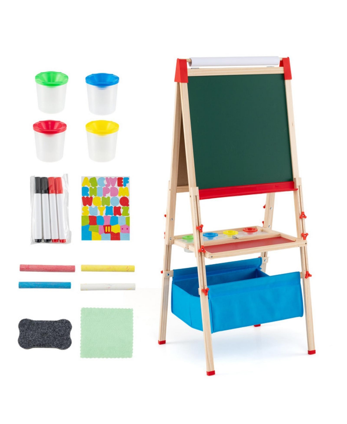 Sugift Kids' Foldable Double-Sided Height-Adjustable Easel - Natural