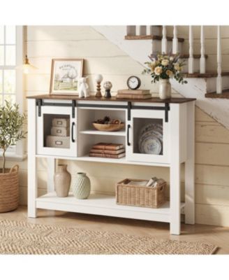 Farmhouse Console Table with Sliding Barn Doors and 4 Storage Compartments