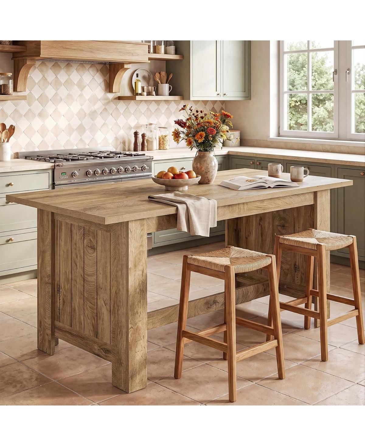 Tribesigns 63-Inch Kitchen Island with Seating, Farmhouse Stationary