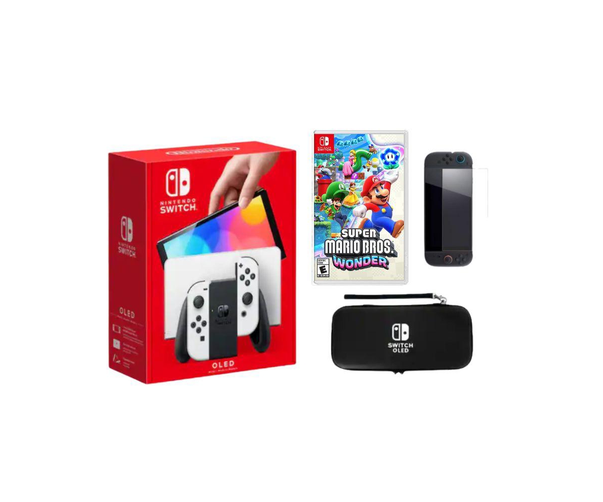 Nintendo Switch Oled Bundle With Accessories Super Mario Bros Wonder Game - White
