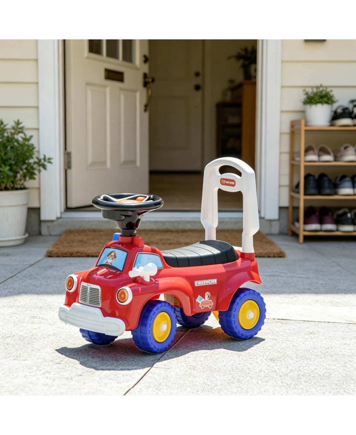 Sevorley Toddler Foot-to-Floor Fire Truck Ride-On with Horn, Music and Storage, Ages 18-36 Months