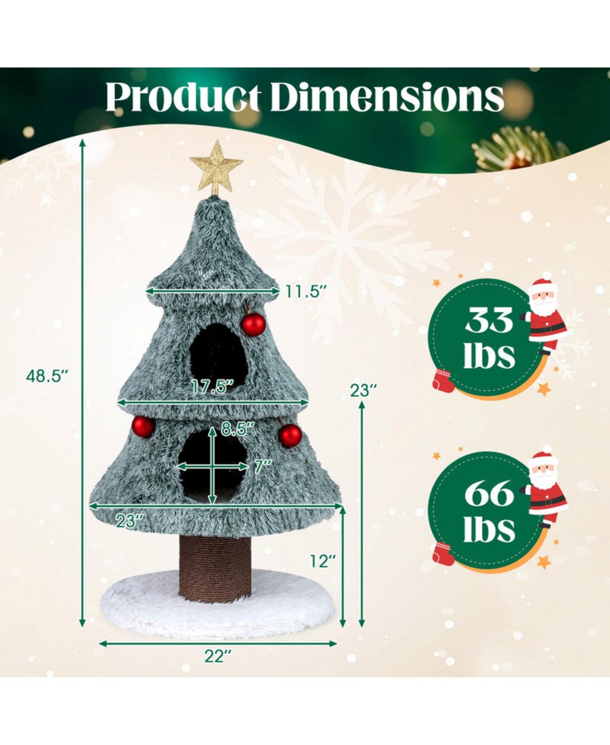 Sugift Christmas Cat Tree 48.5 Inch Festive Cat Tower with 2 Large Condos and Thick Scratching Post