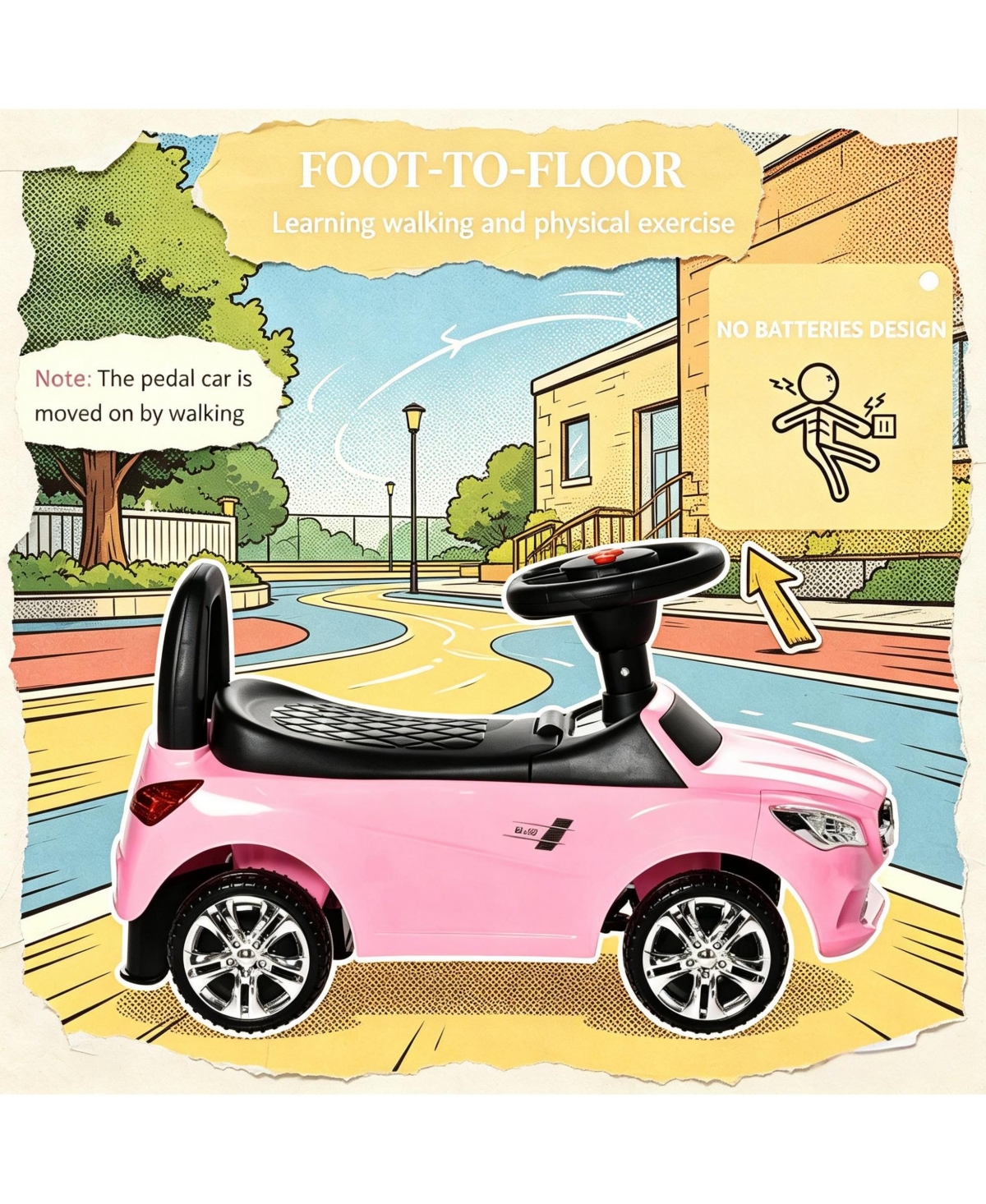 Sevorley Foot-to-Floor Ride-On Push Car with Horn, Music and Lights, Ages 18-36 Months