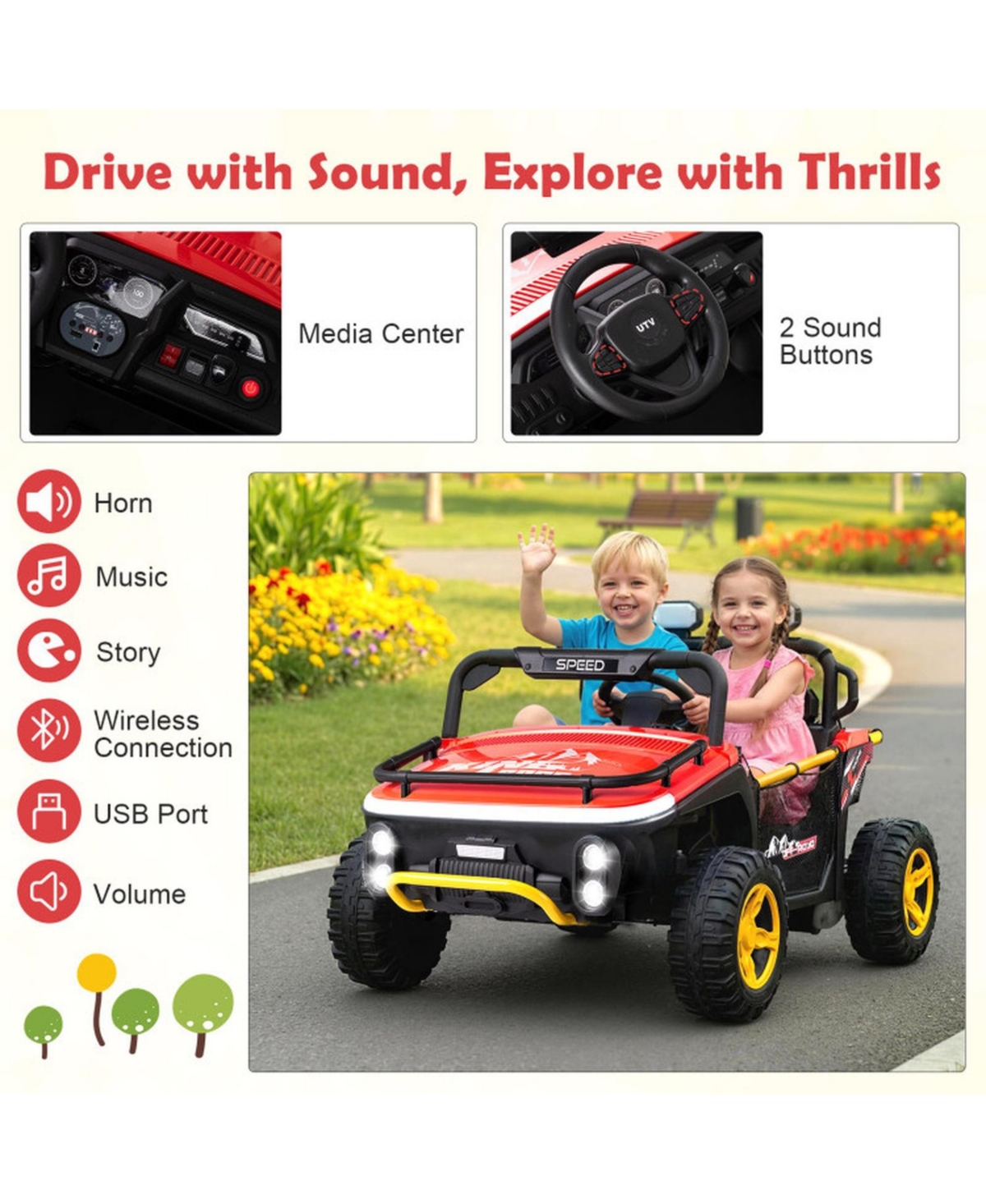Hongge 24V 2-Seater Remote-Control Kids Ride-On Truck, Ages 3-7