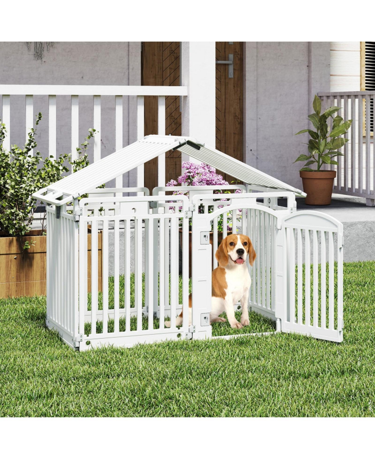 Sugift 8-Panel Tall Plastic Dog Playpen Indoor Outdoor Puppy Pen with Locking Door
