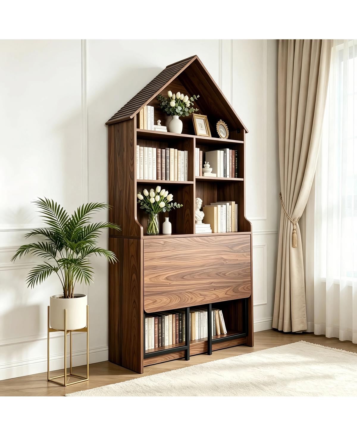 Streamdale Furniture Folding Craft Desk with Storage Shelves and Bookshelf Convertible
