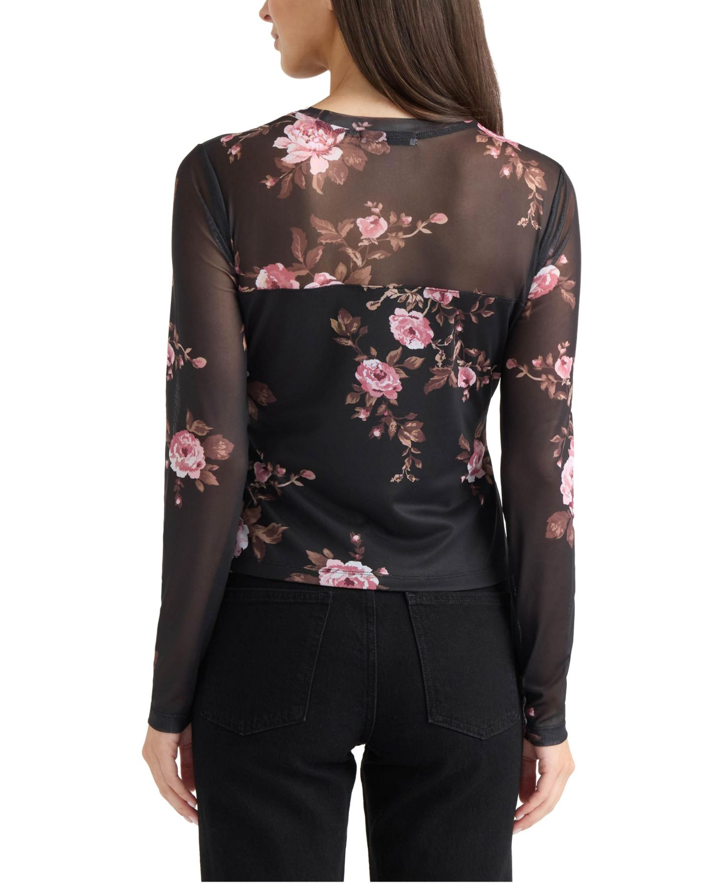 Женский топ Ellen Tracy Sweetheart Mesh Long-Sleeve, цвет: Чёрный — фото 3