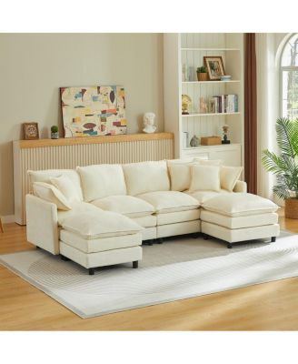 Modular 4-Seater U-Shaped Chenille Sectional Sofa with Ottoman
