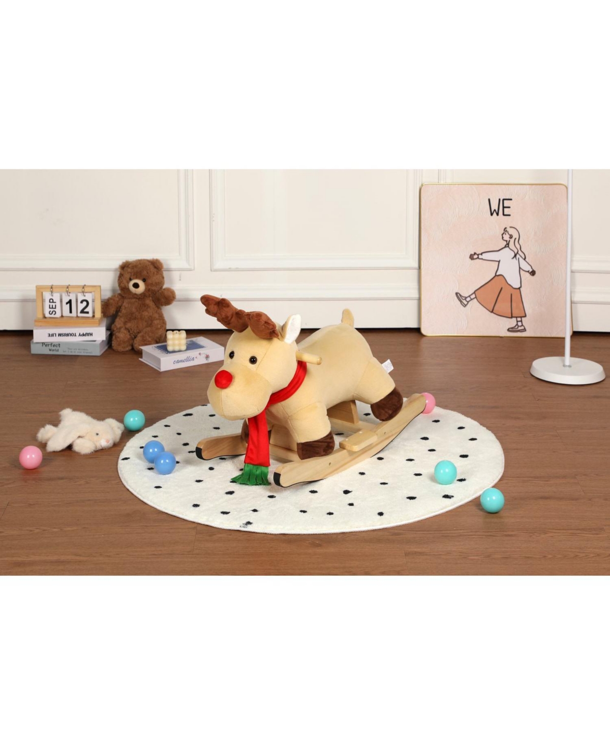 Sevorley Kids Plush Moose Rocking Ride-On Toy with Plush Seat, Safety Belt and Sound Effects, Ages 1-3 years
