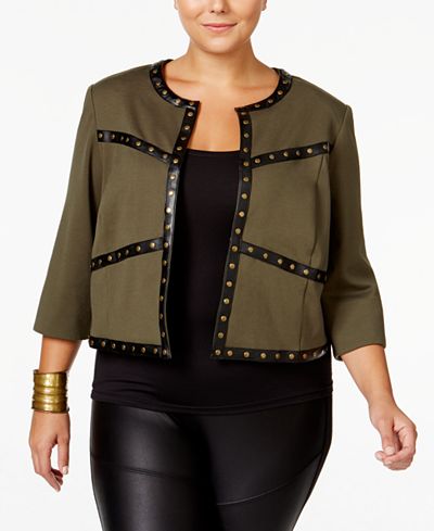 MBLM by Tess Holliday Trendy Plus Size Studded Jacket