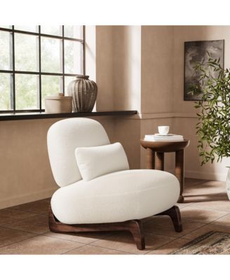 Cloud-Soft Cream Sherpa Fabric Armless Accent Chair Upholstered Living Room Side Chairs with Waist Pillow