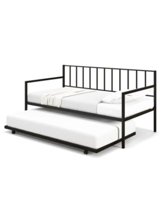 Twin Daybed with Roll-Out Trundle, Metal Sofa Bed Frame Set