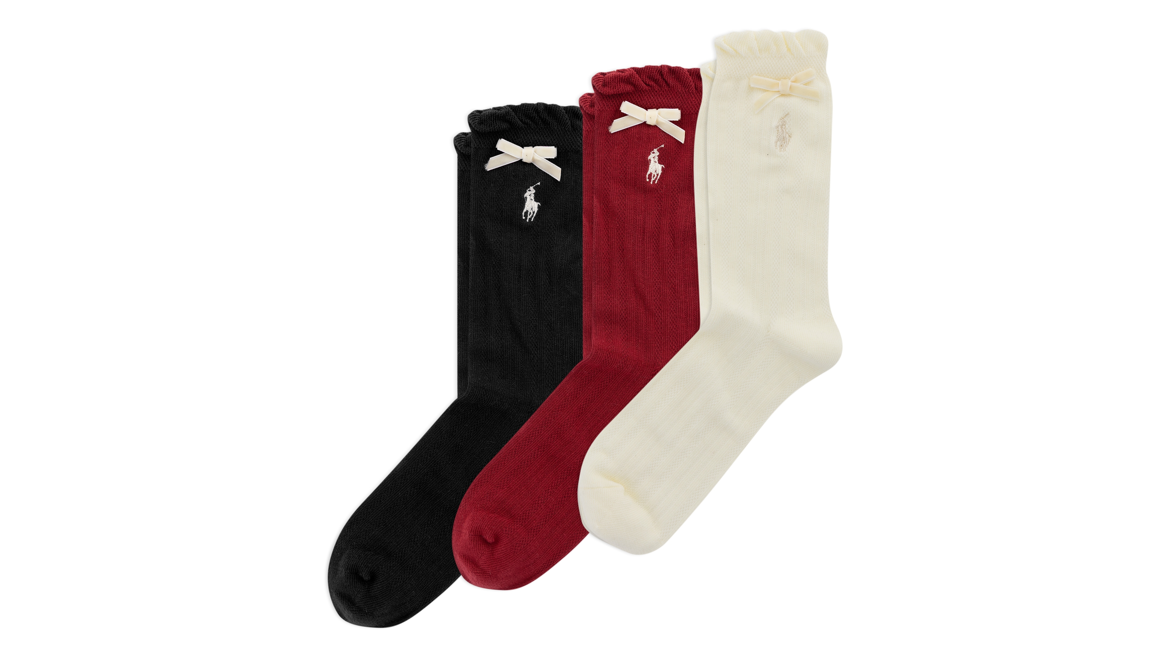 Polo Ralph Lauren Girls' 4-11 Velvet Ribbon Socks, 3-Pack
