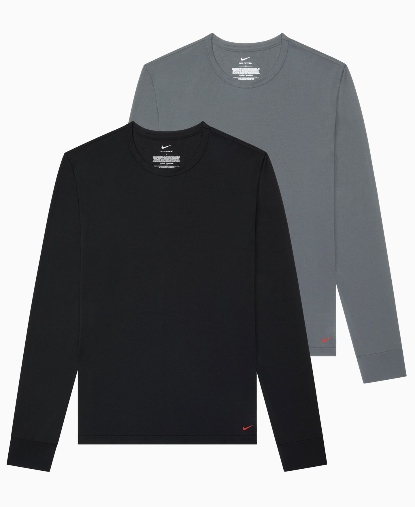 Мужские футболки Nike Long-Sleeve Crewneck T-Shirt, 2-Pack, цвет: Чёрный / Холодный серый — фото 1