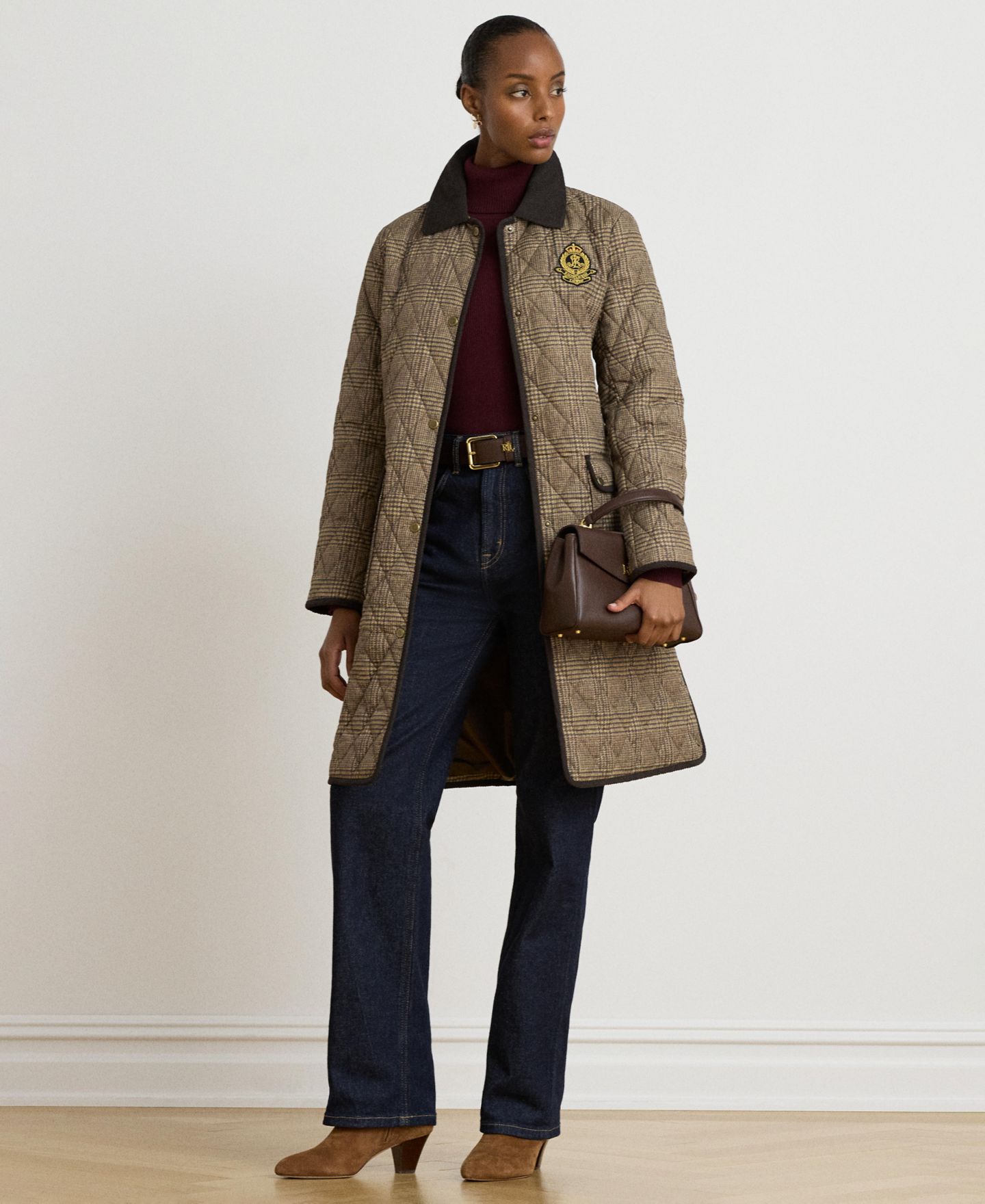 Женская куртка Lauren Ralph Lauren Quilted Glen Plaid Print Lightweight, цвет: Ореховый клетчатый — фото 2