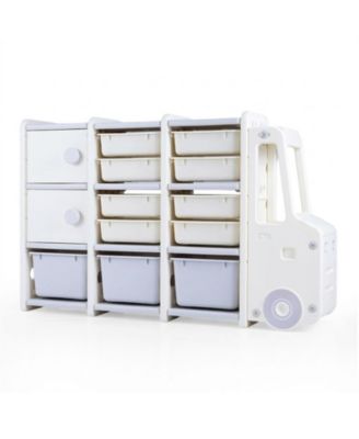 Truck Shaped Kids Toy Storage Organizer with 11 Removable Bins and 2 Cabinets