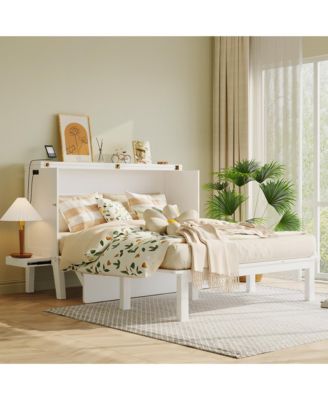 Queen Size Murphy Bed with USB Port and removable Shelves on Each Side