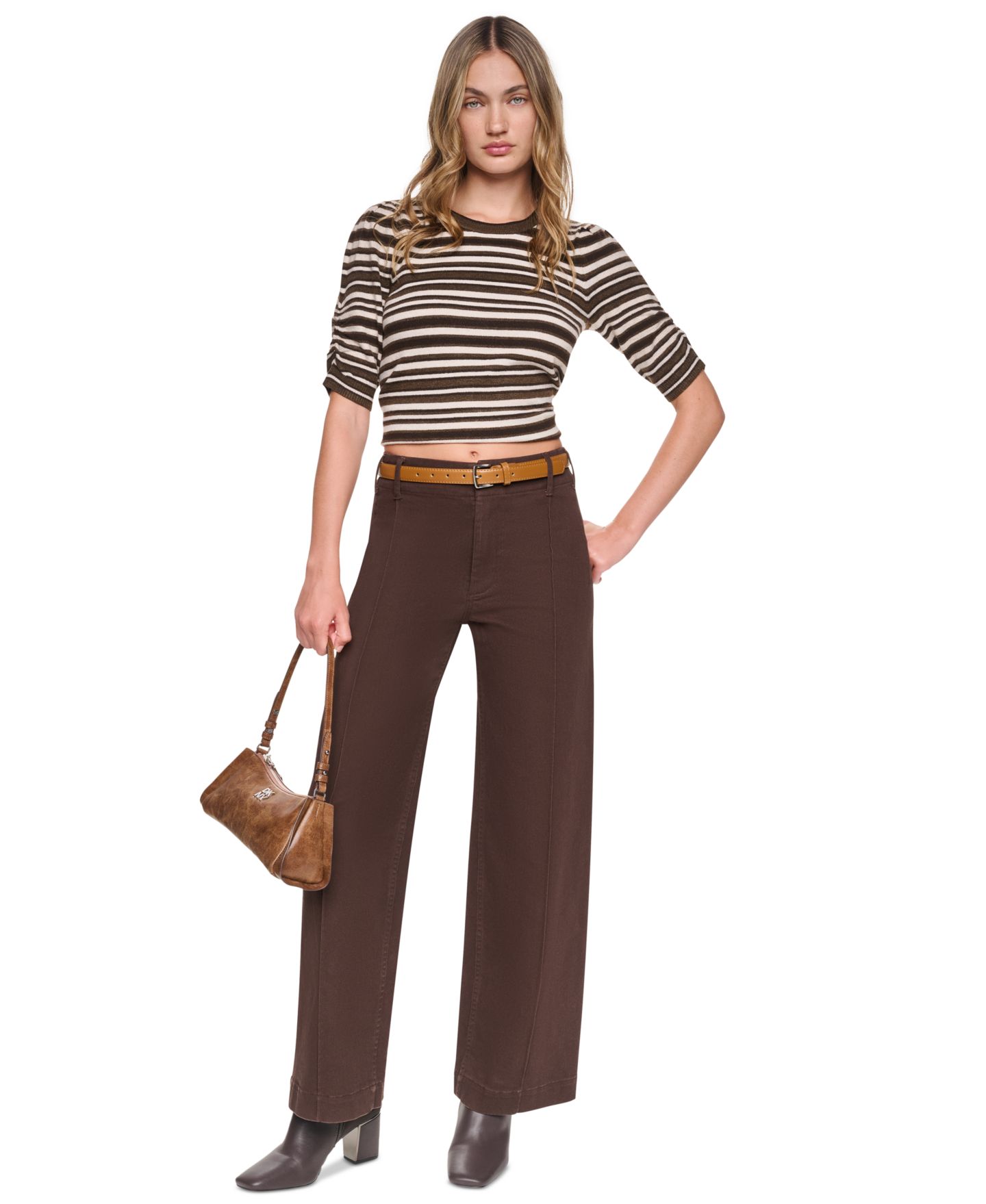 Женские джинсы DKNY Jeans Petite с высокой посадкой, широкие, цвет: Тёмно-коричневый — фото 7