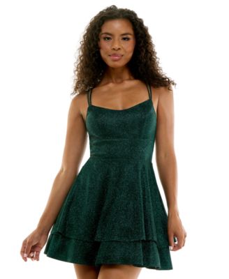 Juniors' Glitter Sleeveless Fit & Flare Mini Dress