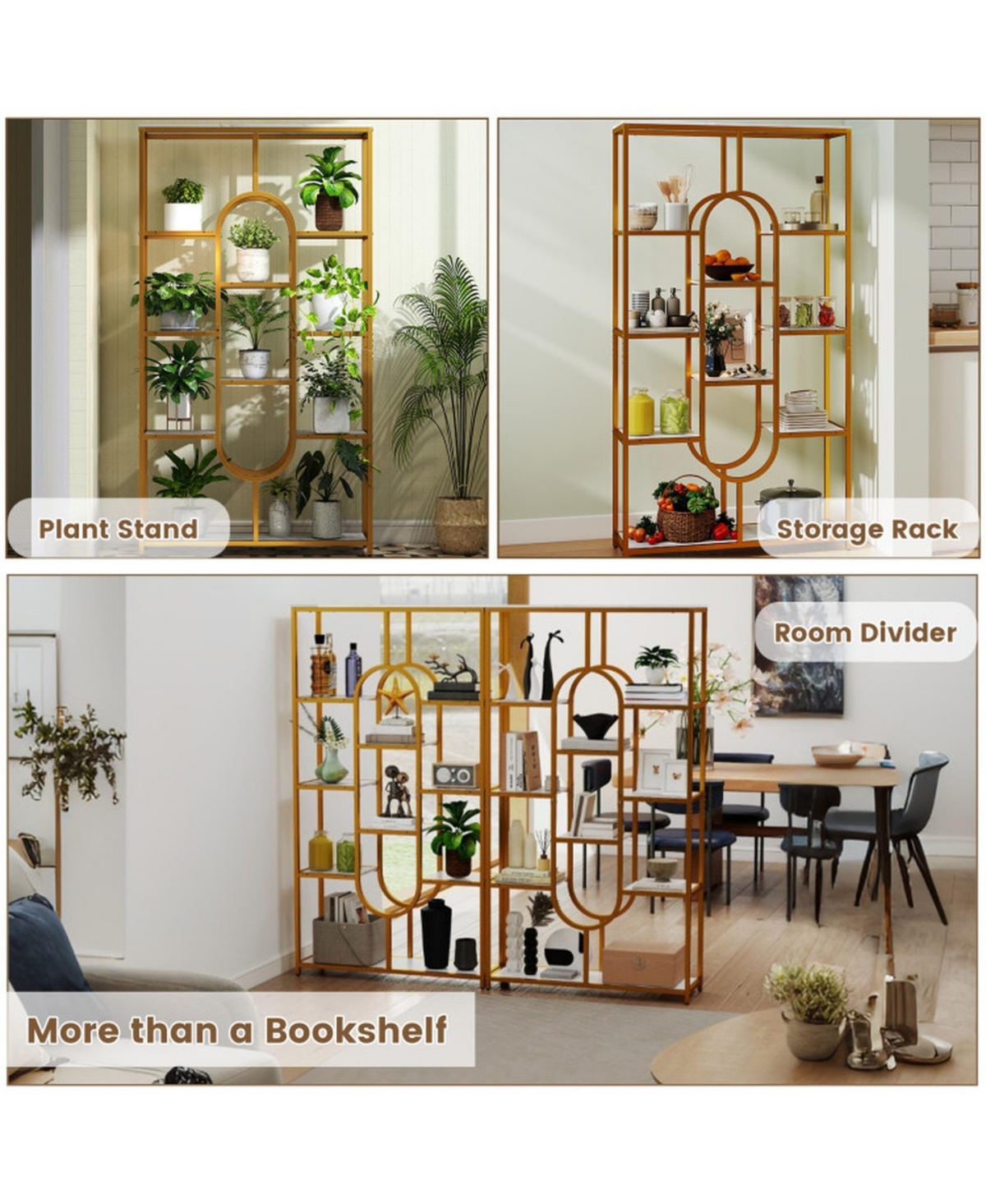 Sugift 5-Tier Tall Etagere Bookcase with Open Shelves and Powder-Coated Metal Frame