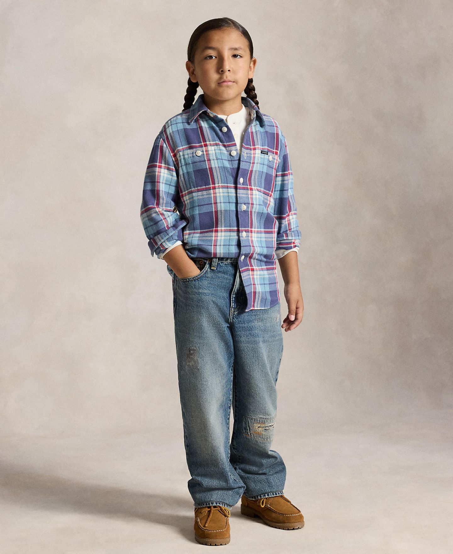 Рубашка Polo Ralph Lauren Plaid Cotton Flannel Work для мальчиков, цвет: Синий — фото 2