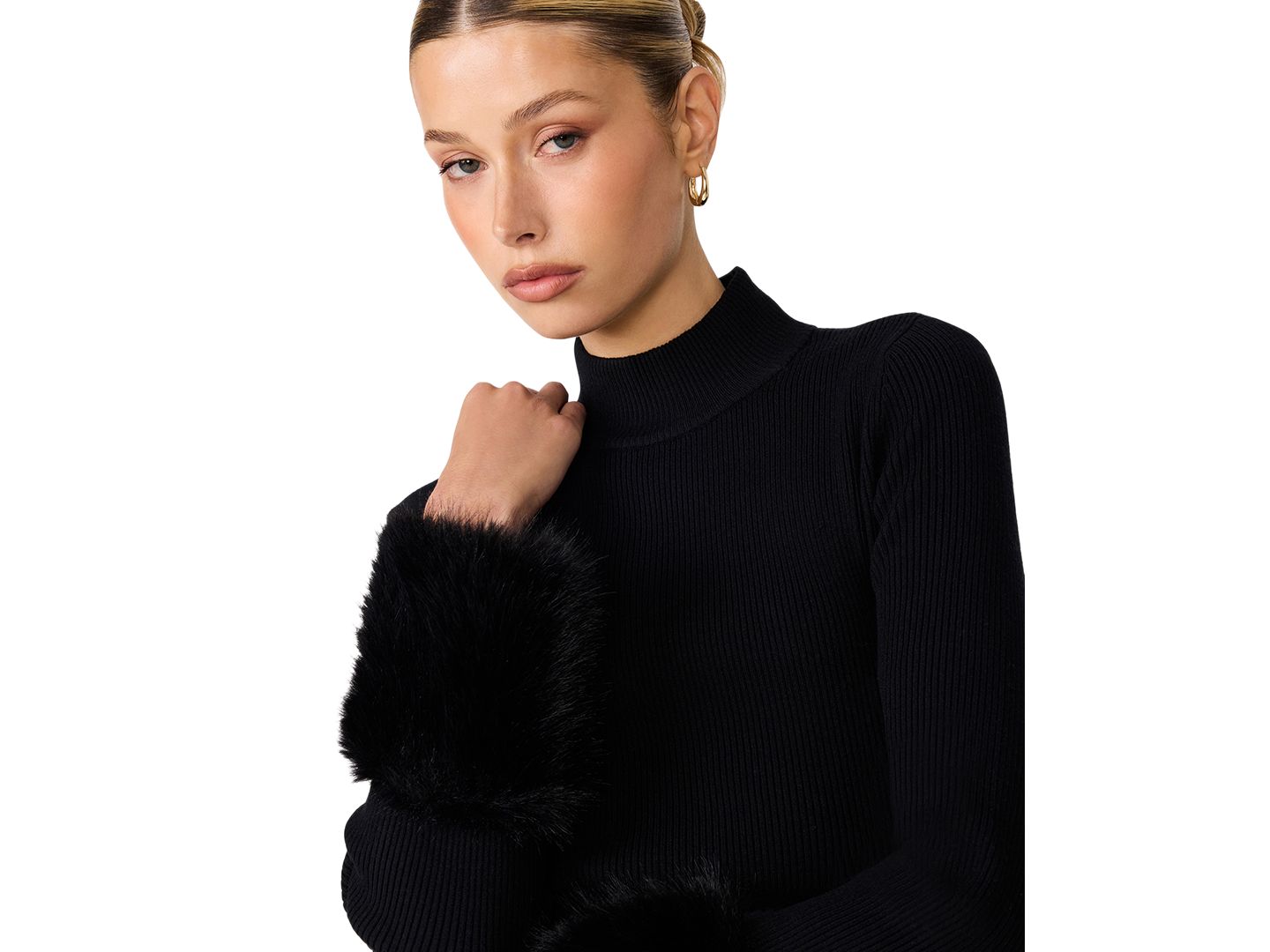 Женское платье Steve Madden Riello Long-Sleeve Mock Neck Mini, цвет: Чёрный — фото 4