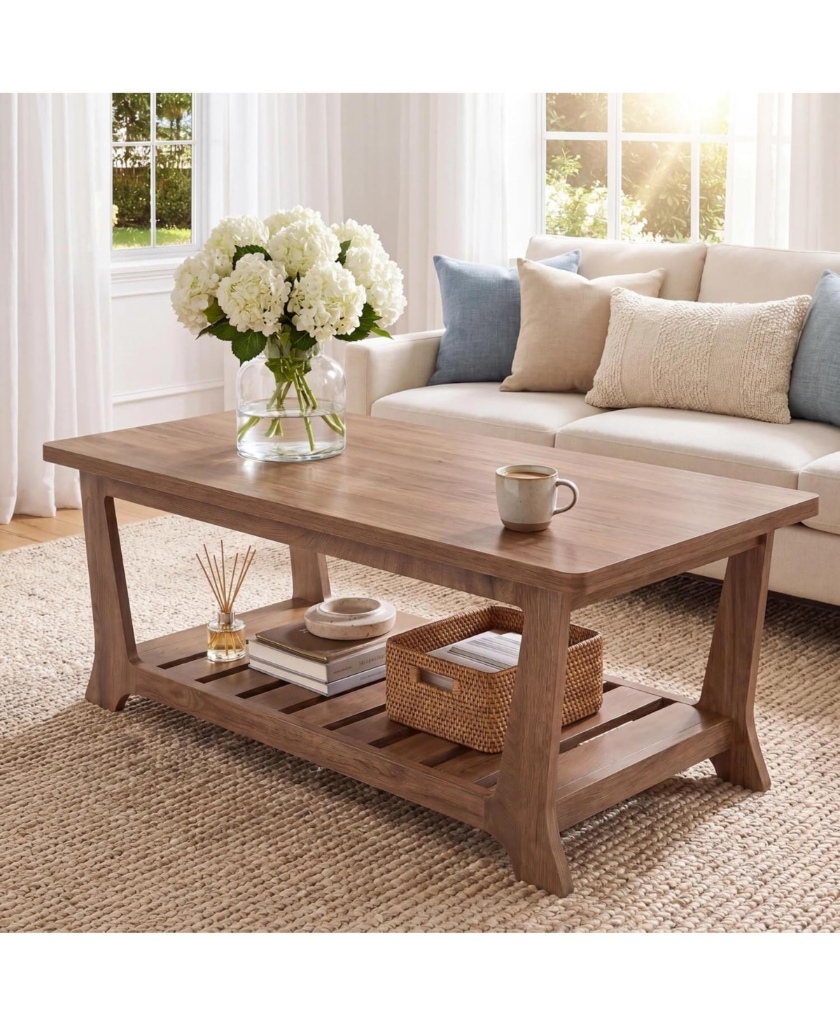 Tribesigns 47.2" Farmhouse Coffee Table with 2-Tier Storage