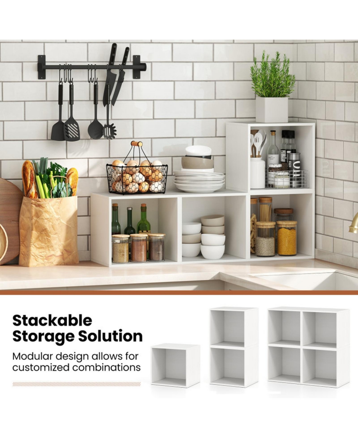 Sugift Stackable Cube Storage Organizer Open Bookshelf Wooden Display Shelving Unit
