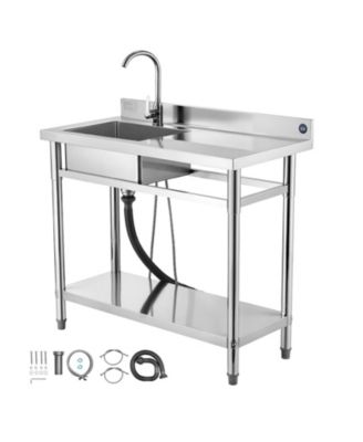 Free Standing Stainless Steel Utility Sink 39.4 Inches Wide with Faucet and Shelf