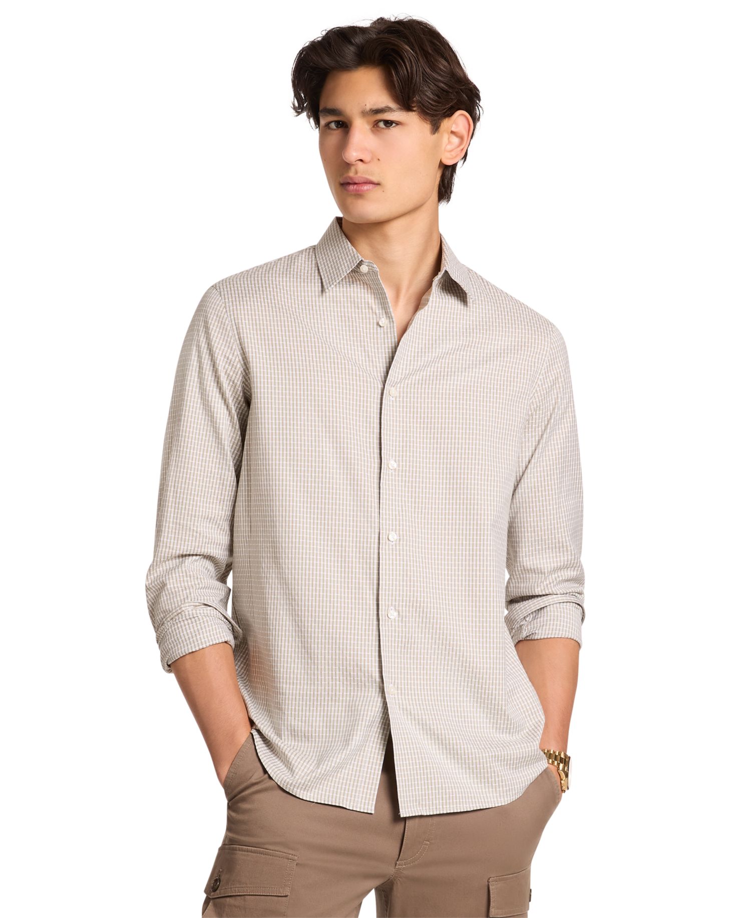 Men's Check-Print Long-Sleeve Cotton Shirt