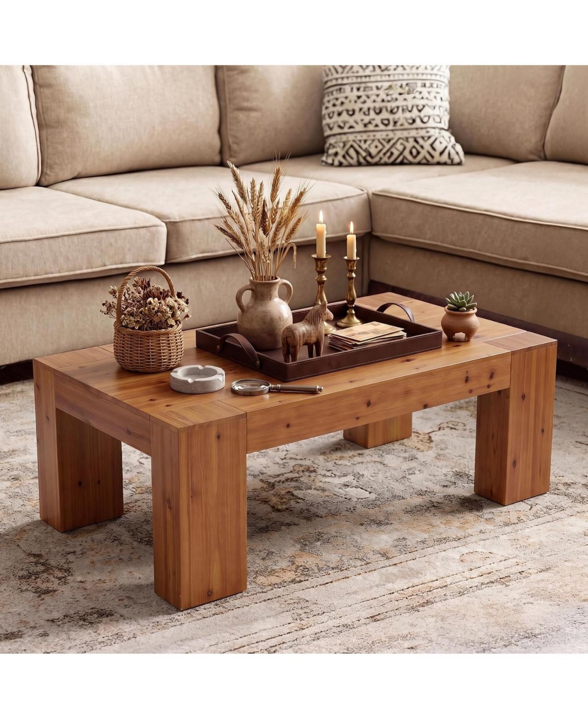 Tribesigns 55.12'' Solid Wood Coffee Table, Modern Farmhouse,Rectangle