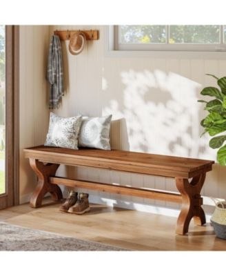 Solid Wood Entryway Bench, 55-Inch Farmhouse Indoor Bench