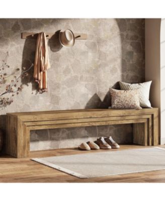 71" Extra Long Entryway Bench, Modern Farmhouse Shoe Bench Wooden Indoor Seating with Layered Design for Hallway
