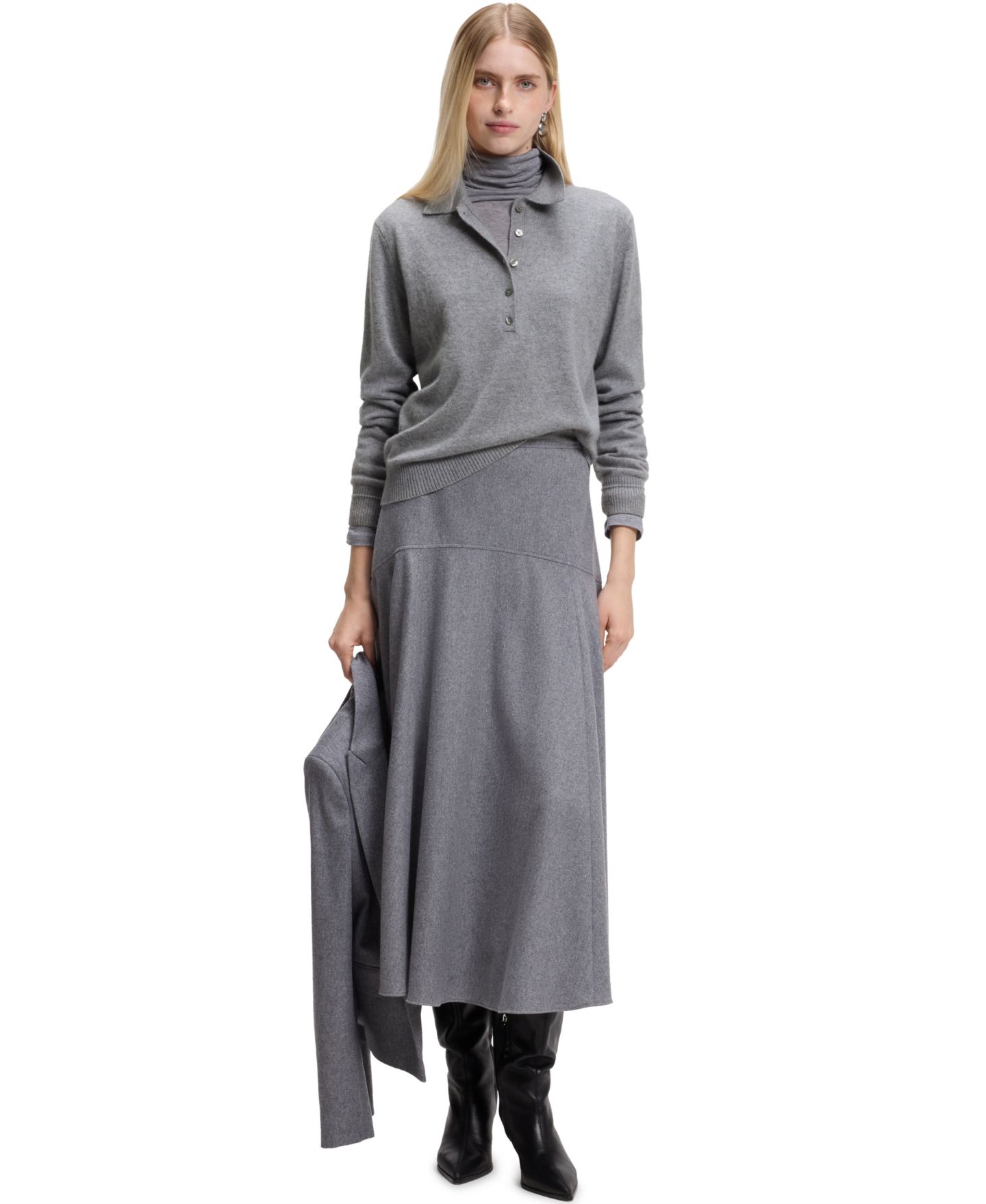 Женский свитер Hugo Boss BOSS by Falonsi Cashmere Polo Sweater, цвет: Зелёный — фото 4