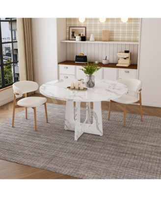 47.24 Inch Marble MDF Round Dining Table, 300LB Capacity Farmhouse Kitchen Table for 4-6 People