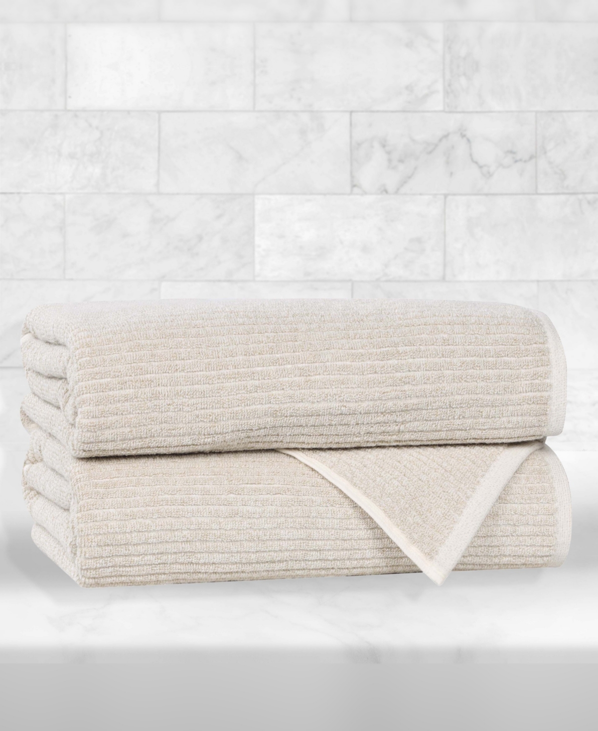 Superior Destin Viscose Blend Absorbent Quick Dry Solid Ribbed Design 2-Piece Bath Towel Set