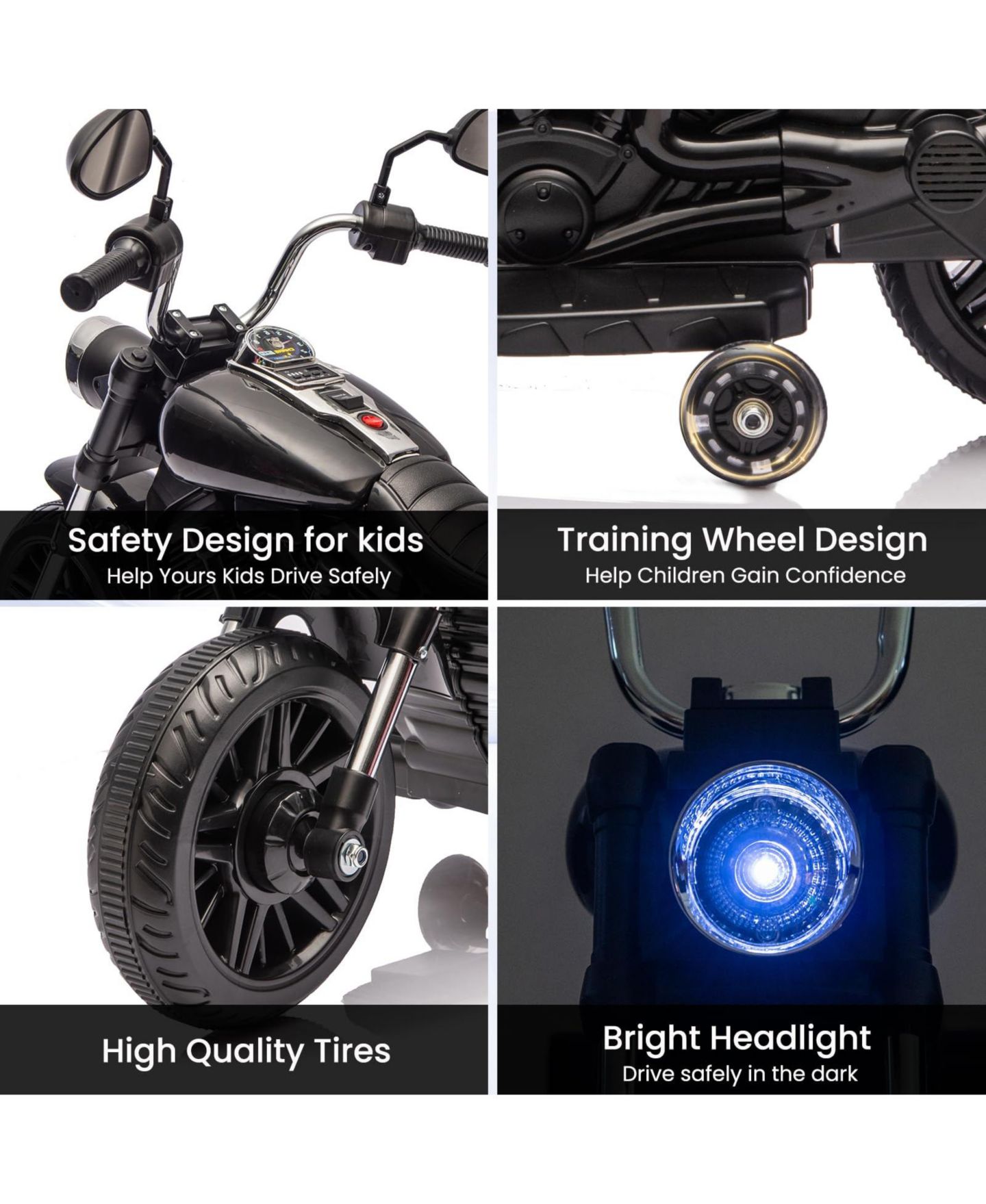 Детская игрушка homfan 12V Electric Motorcycle with Removable Training Wheels Ride-On Toy, 66 lbs Capacity, Ages 3-5, цвет: Чёрный — фото 4