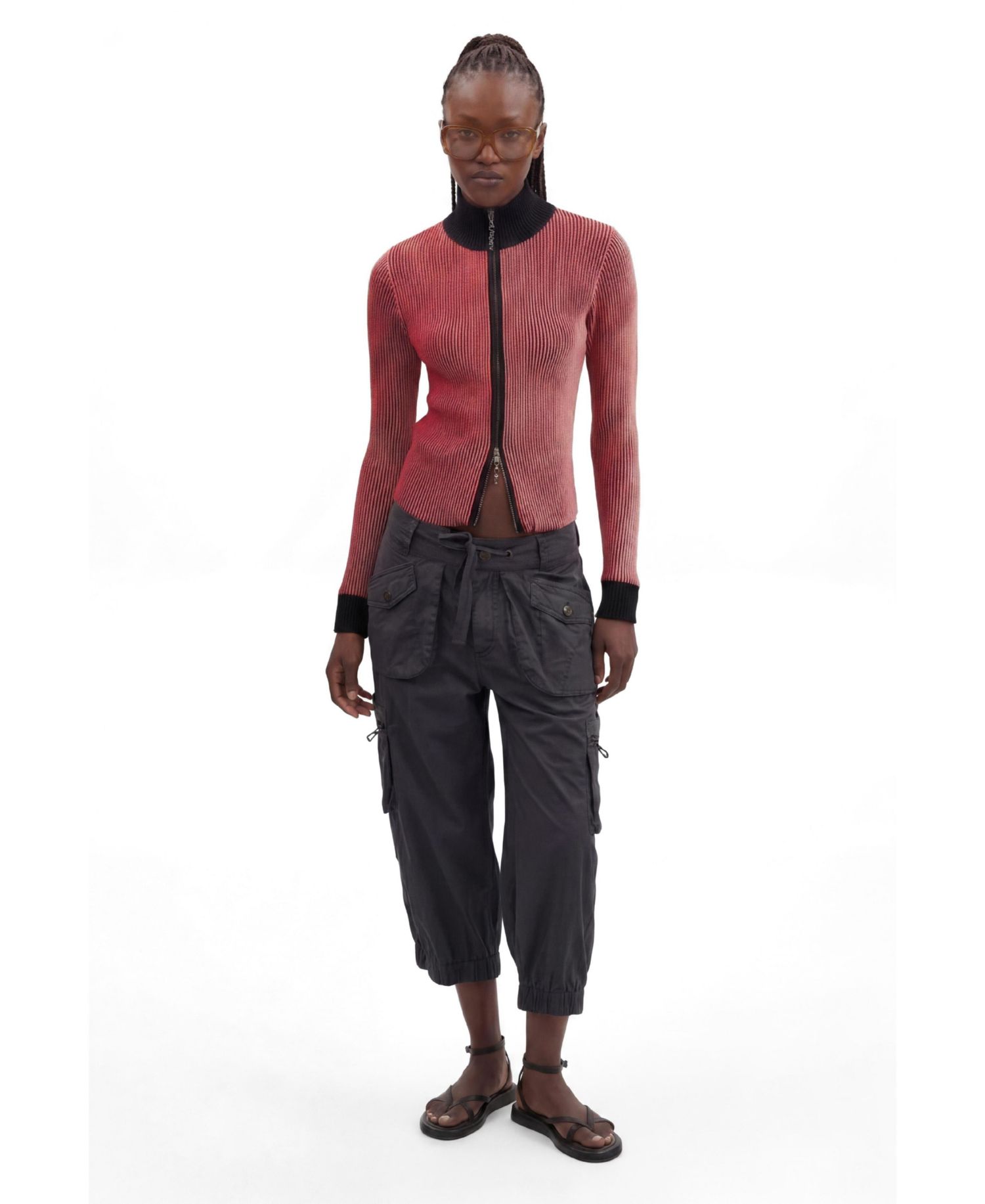 Women's Full-Zip Iridescent-Knit Cropped Sweater