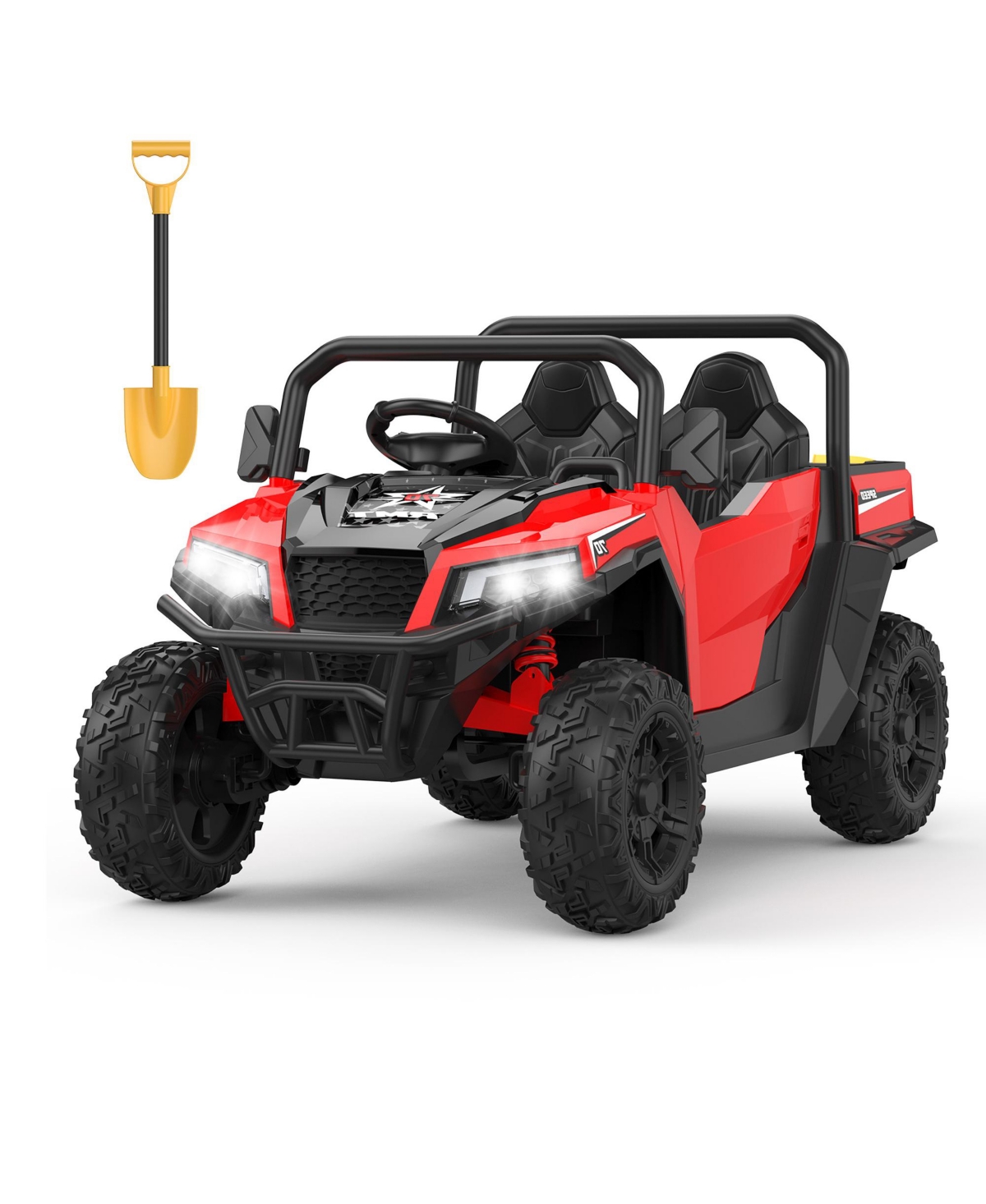 homfan Kids Ride-On Dump Truck, Realistic Electric Vehicle with Remote Control, Dump Bed, Shovel, Key Start and Music, Safe Fun Toya - Red