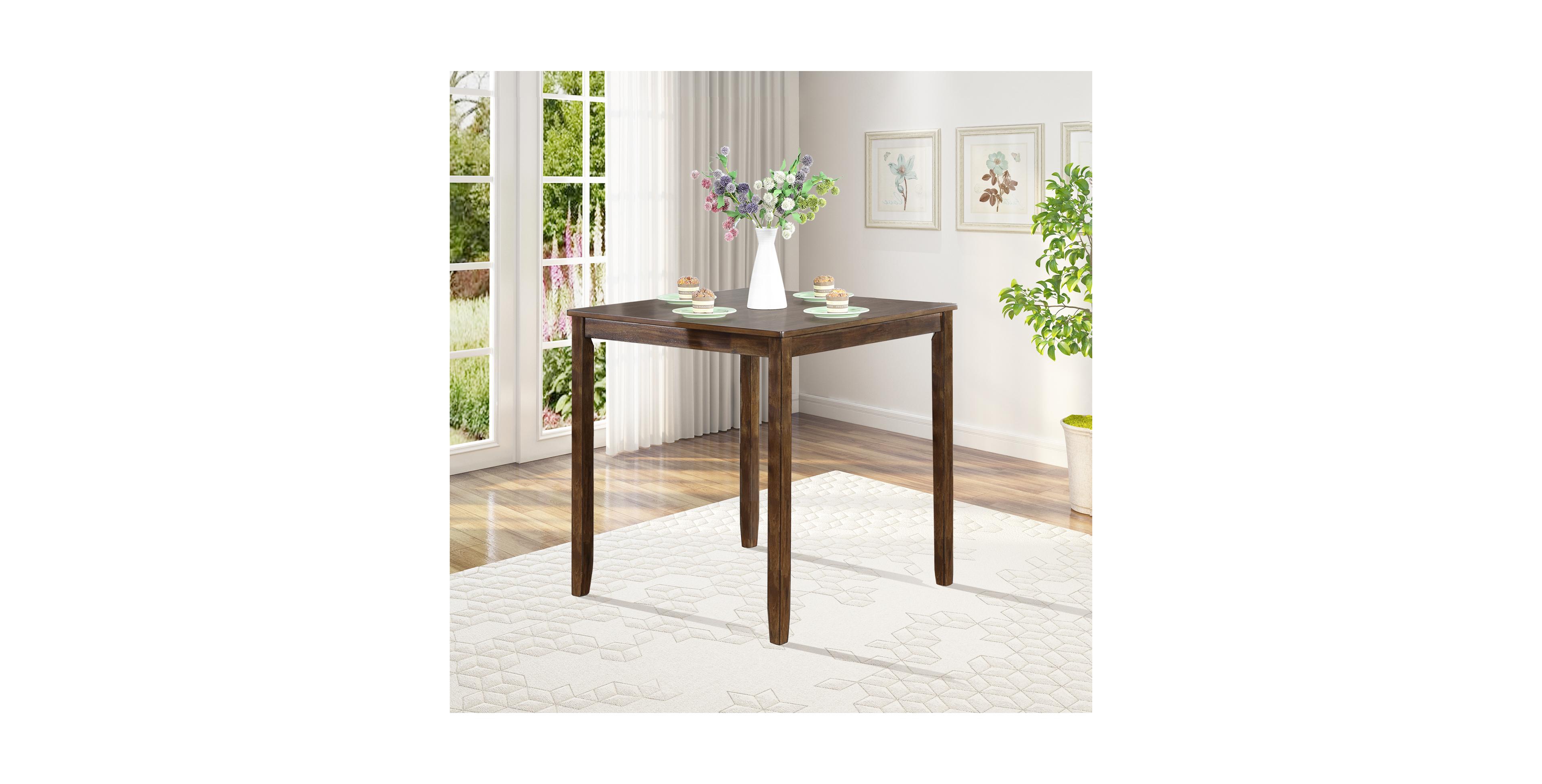 Flynama Walnut Counter Height Square Dining Table with Solid Wood Frame