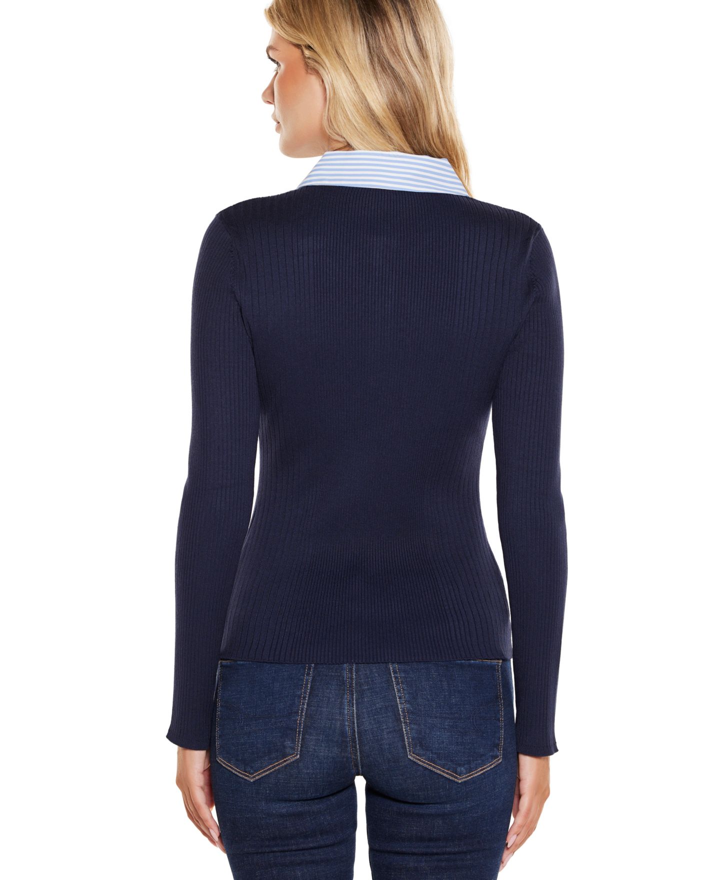 Женский свитер Belldini Collared Ribbed Long-Sleeve, цвет: Тёмно-синий — фото 3