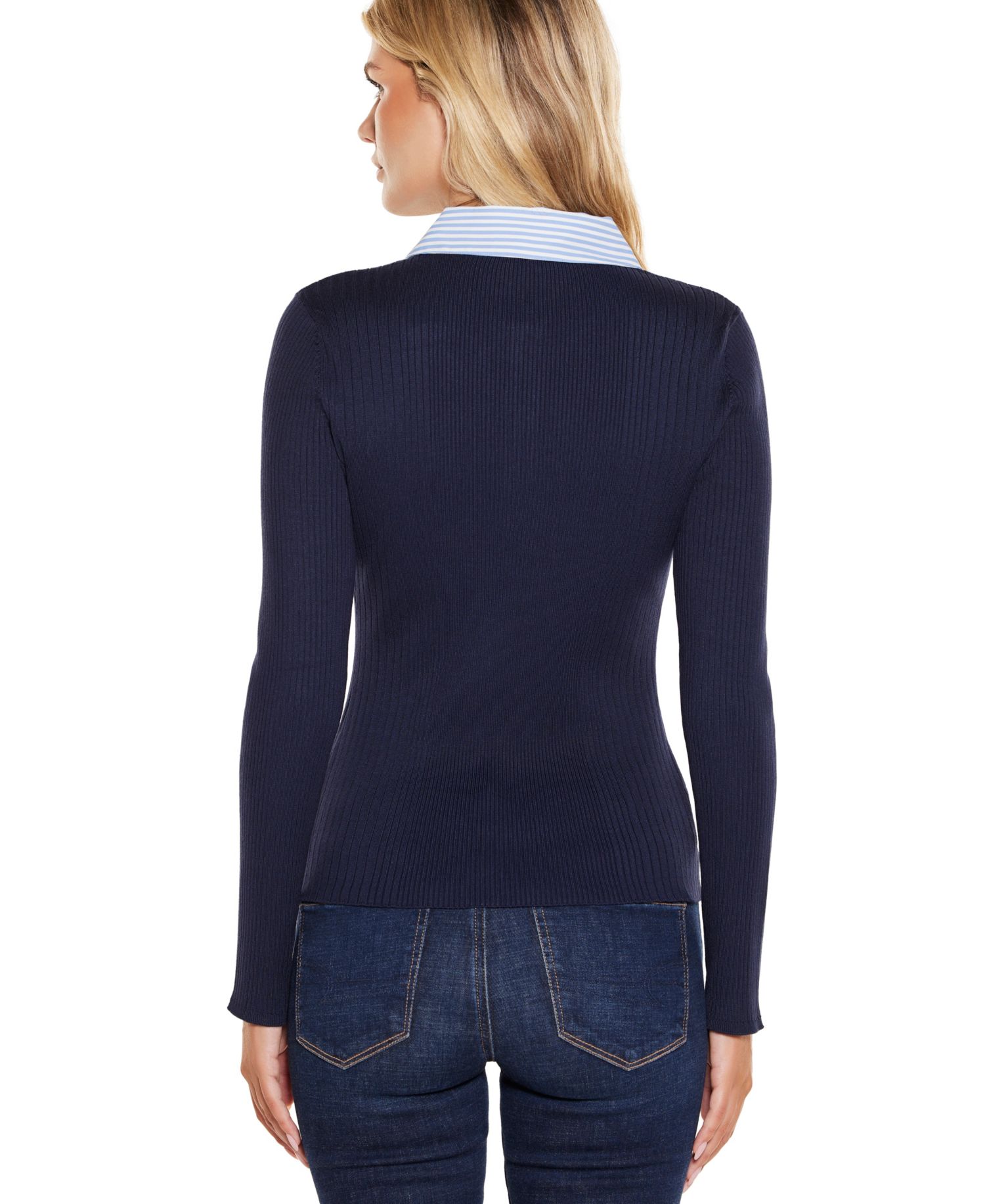 Women's Collared Ribbed Long-Sleeve Sweater