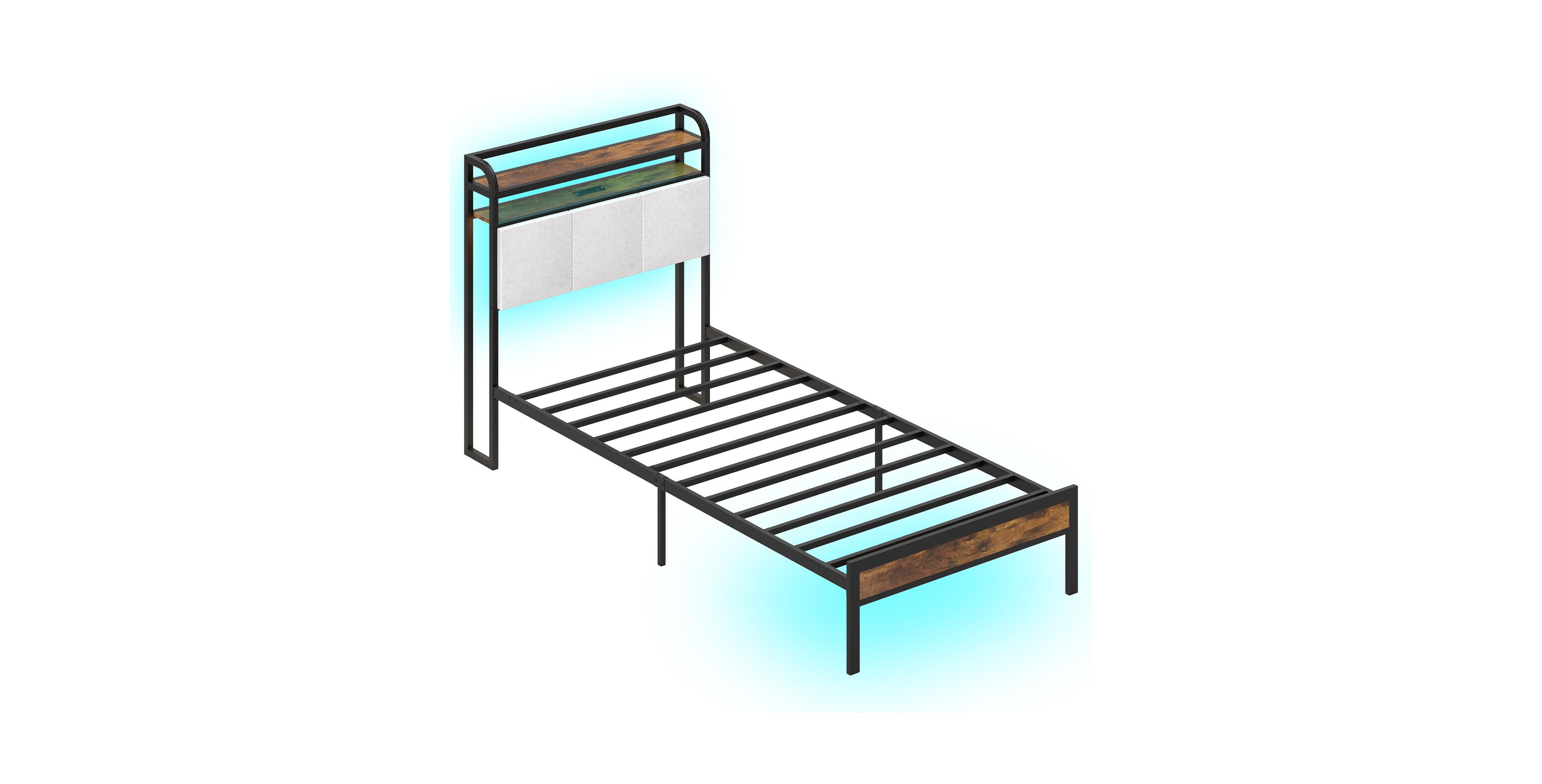 Slickblue Modern Bed Frame with Led Lighting and Charging Station